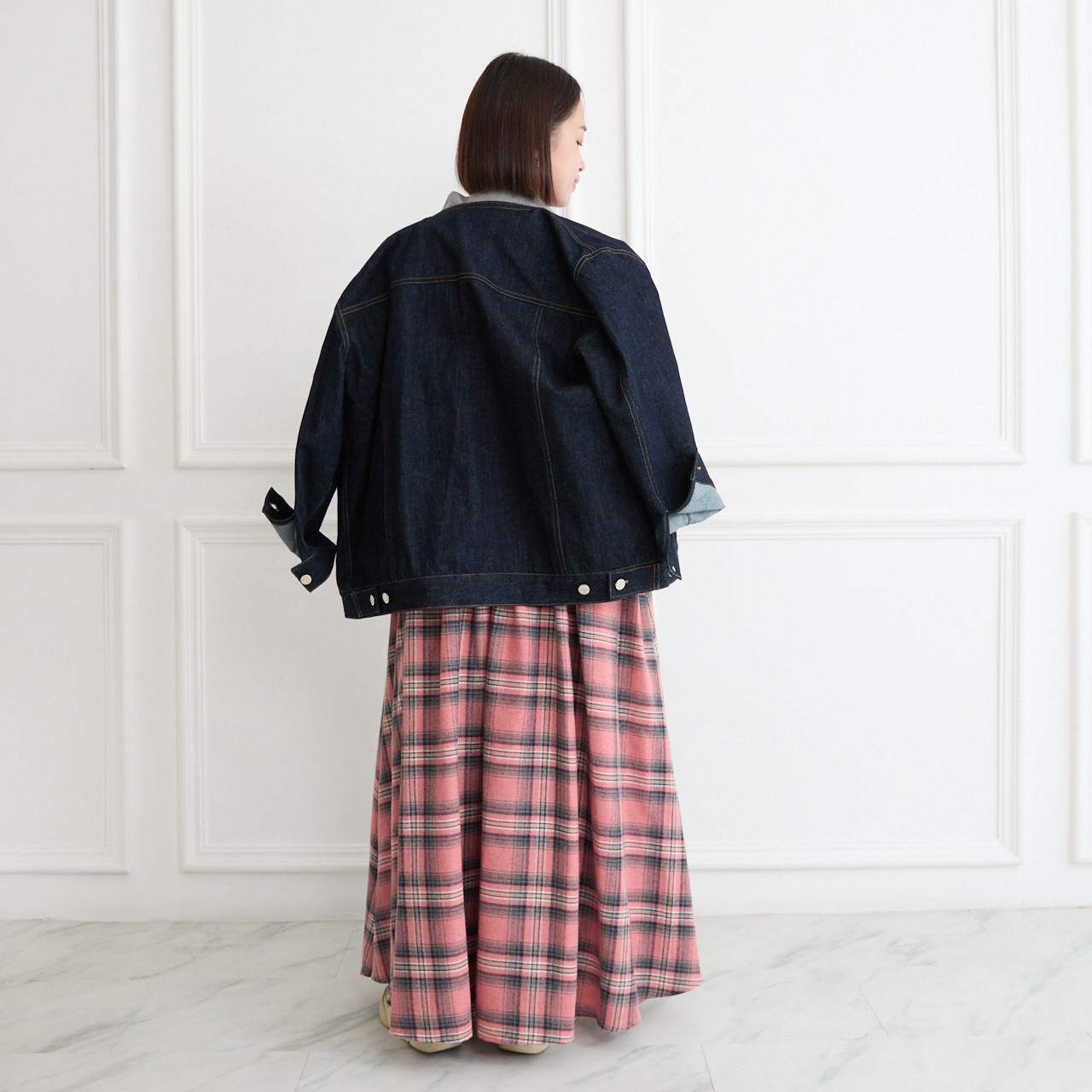 【✨丈調整できる】春まで◎肌触りの良いチェック柄 ウエストゴム フレアスカート　ピンク　0786PK