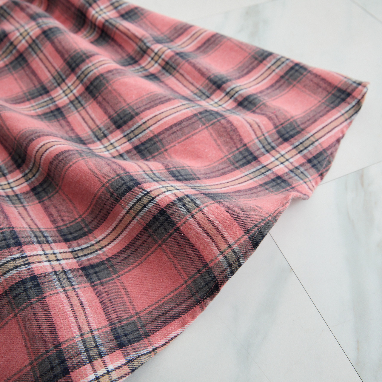 【✨丈調整できる】春まで◎肌触りの良いチェック柄 ウエストゴム フレアスカート　ピンク　0786PK