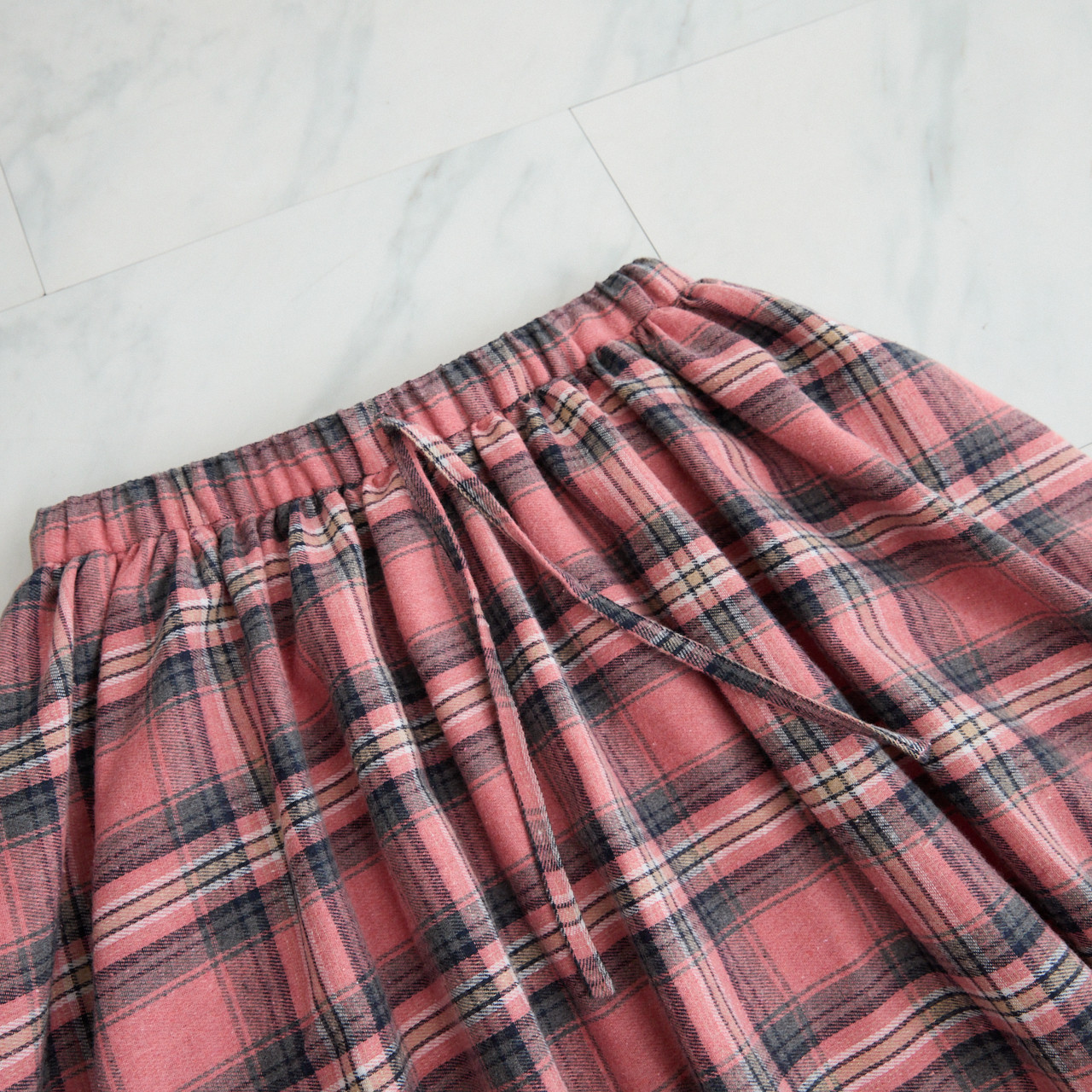 【✨丈調整できる】春まで◎肌触りの良いチェック柄 ウエストゴム フレアスカート　ピンク　0786PK