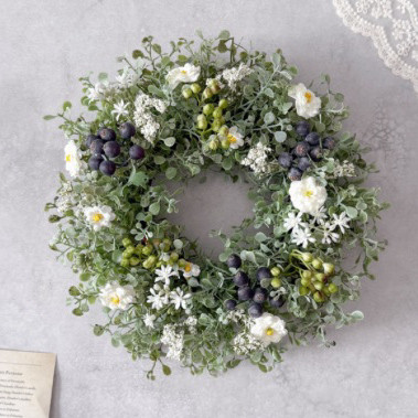 お庭のようなナチュラルリース　グリーン　ユーカリ　ベリー　北欧　インテリア　造花