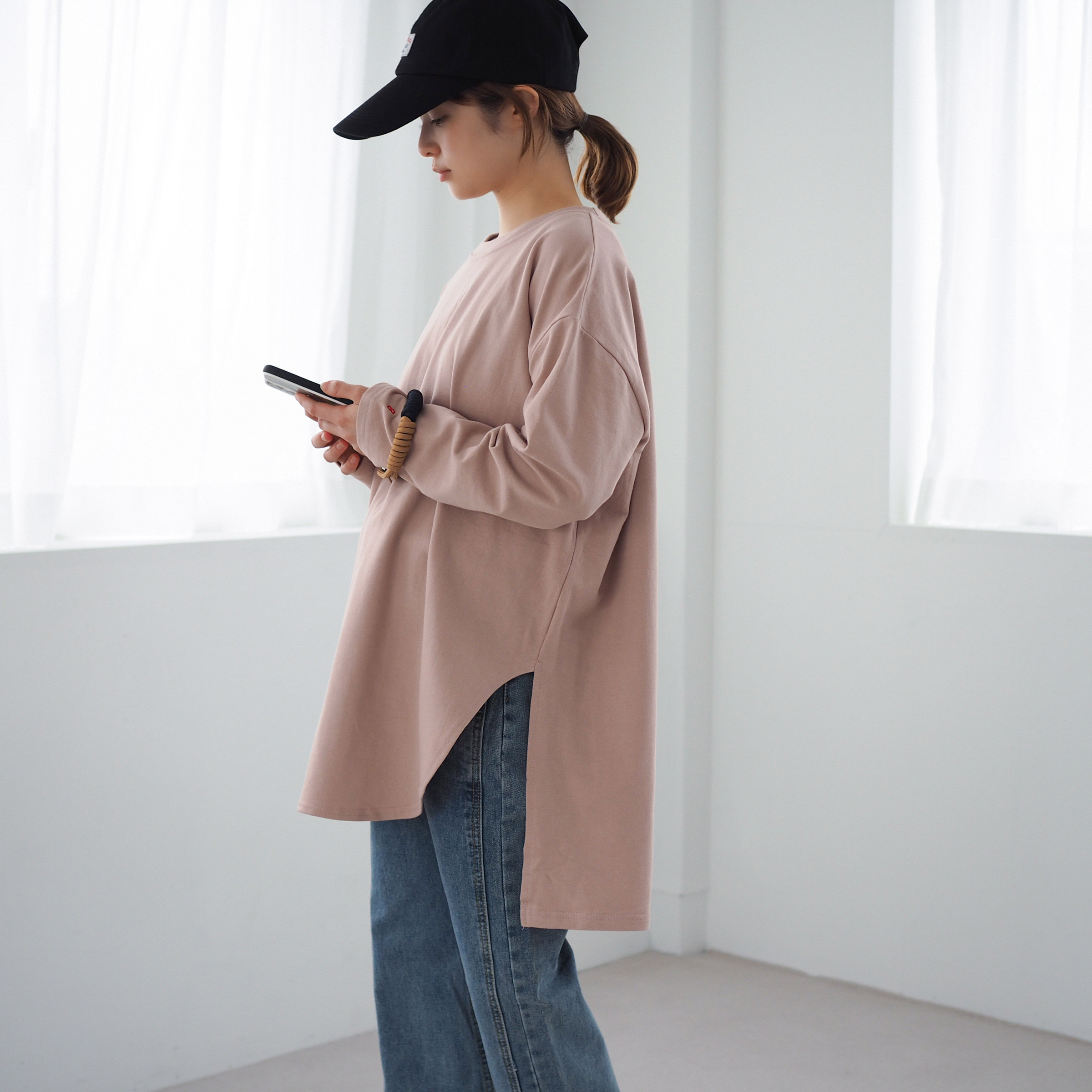 オーバーサイズTシャツ スモーキーピンク(ロンT/長袖)