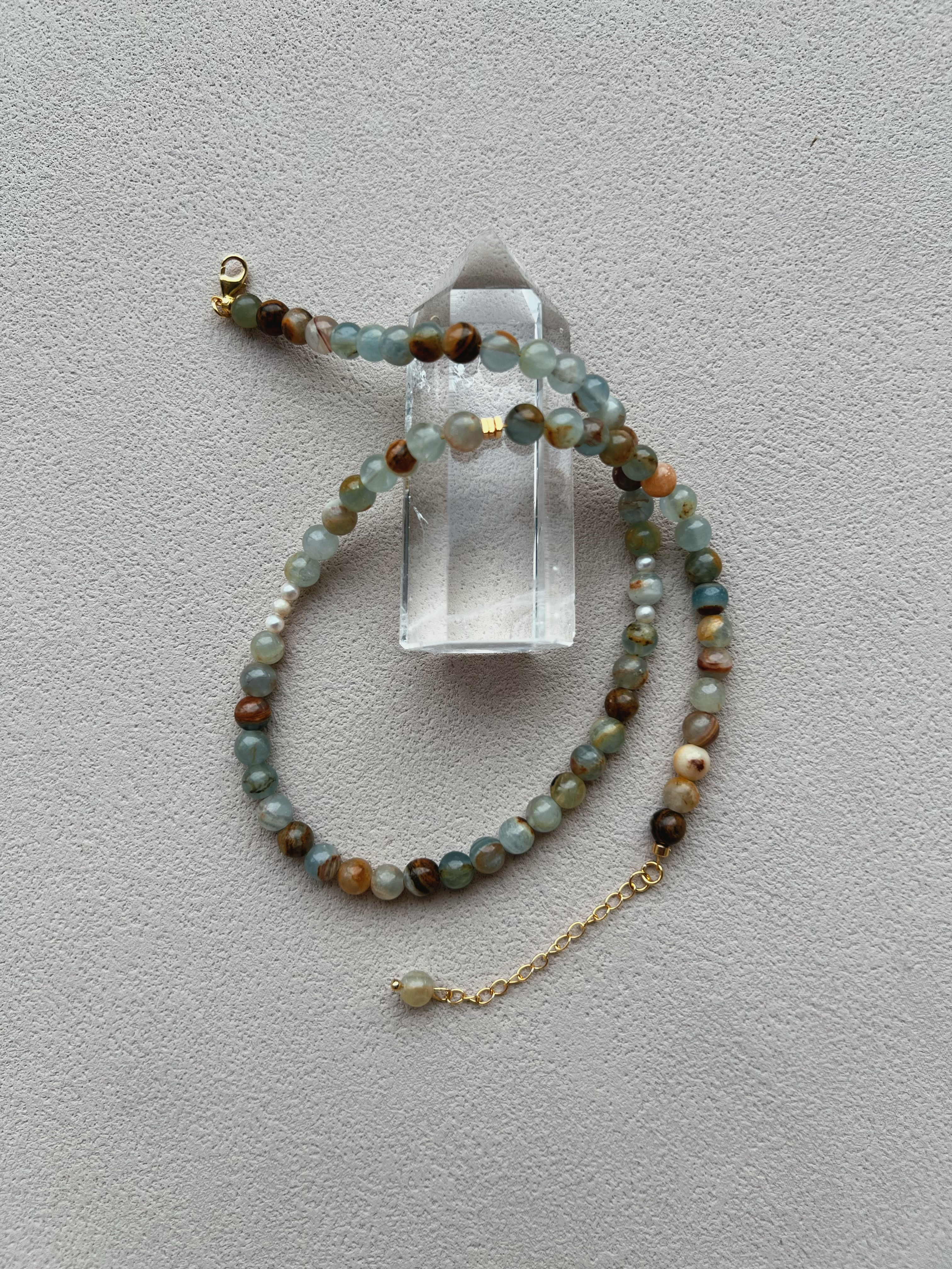 ブルーカルサイト ネックレス｜6mm天然石×淡水パール｜SV925＋18Kゴールド｜北欧ミニマム