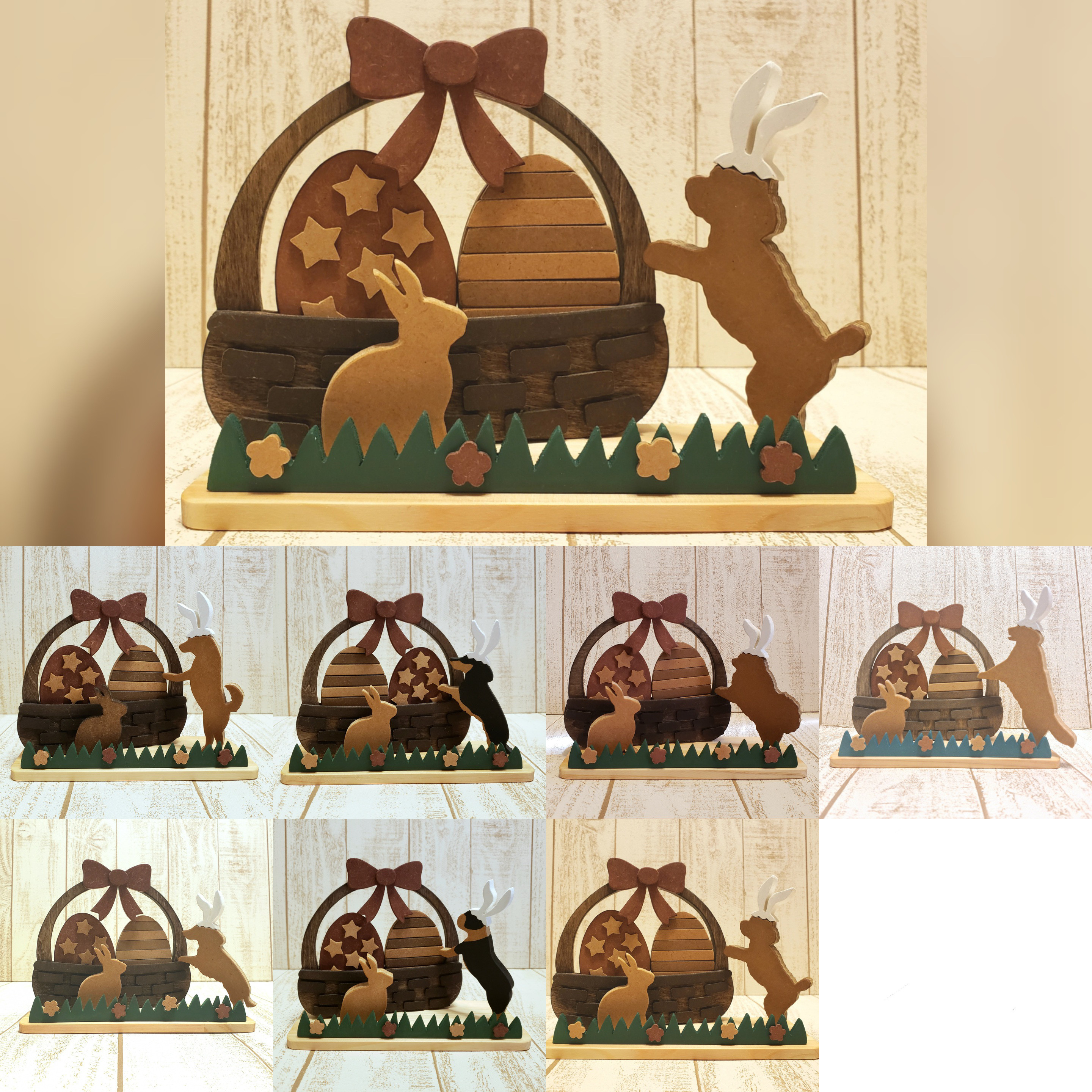 【受注制作】イースターと動物の木製置物（犬・猫・うさぎなど選択可／色変更可）イースターエッグ・春の季節飾り