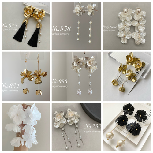 アシンメトリー 黒 ブラックフラワー 花びら パール ウェディング