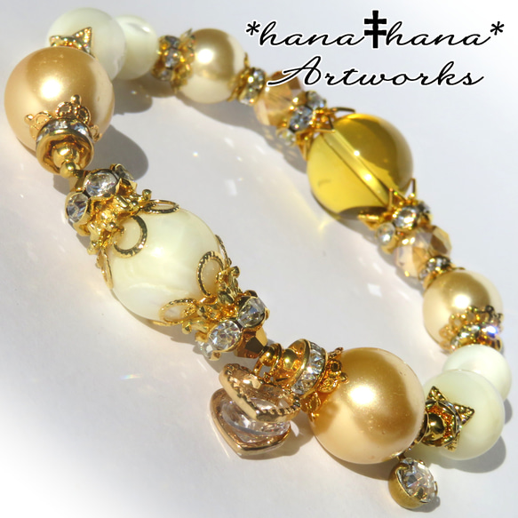 Honey＆WhiteChocolate‡**マザーオブパール**‡天然石ブレスレット2526