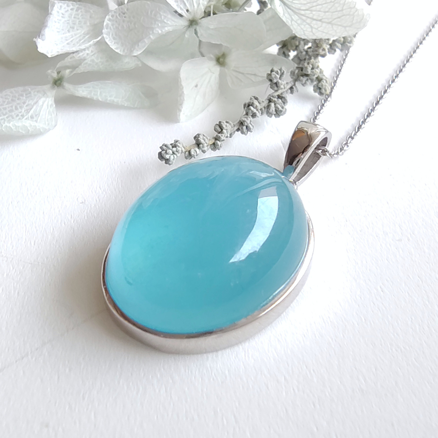 超特大！ アクアマリン 一点のみ 22×18㎜ うるうる ネックレス 天然石 Ｓ925