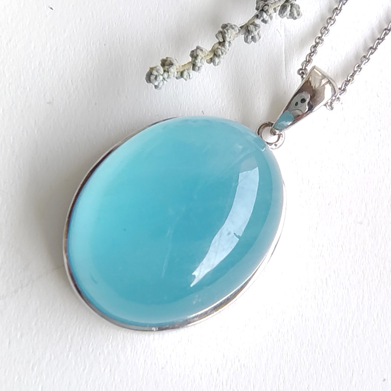 超特大！ アクアマリン 一点のみ 22×18㎜ うるうる ネックレス 天然石 Ｓ925