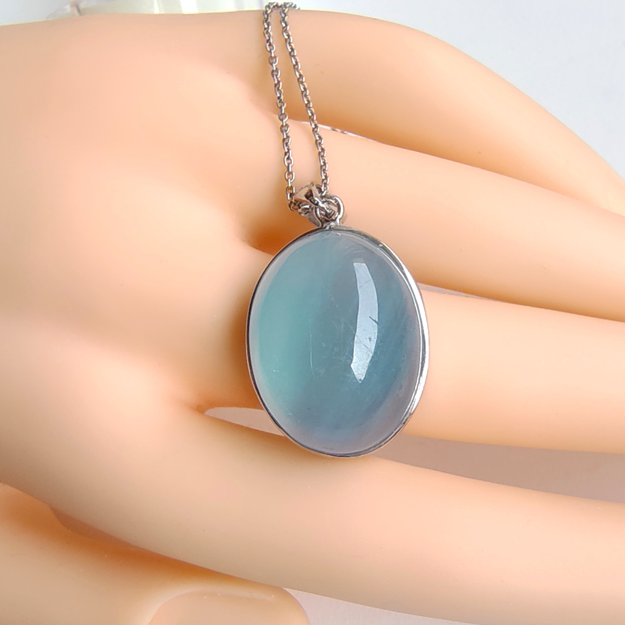 超特大！ アクアマリン 一点のみ 22×18㎜ うるうる ネックレス 天然石 Ｓ925