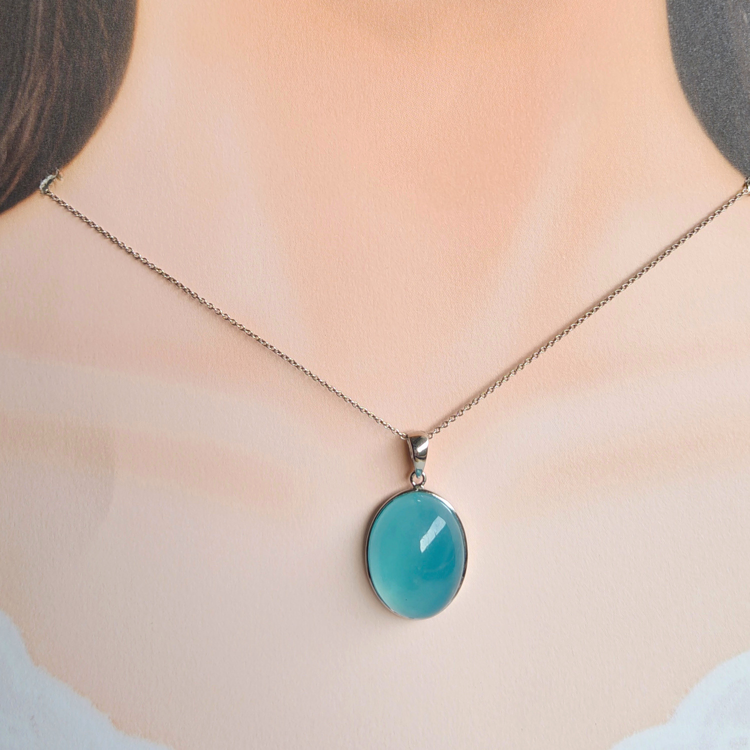 超特大！ アクアマリン 一点のみ 22×18㎜ うるうる ネックレス 天然石 Ｓ925