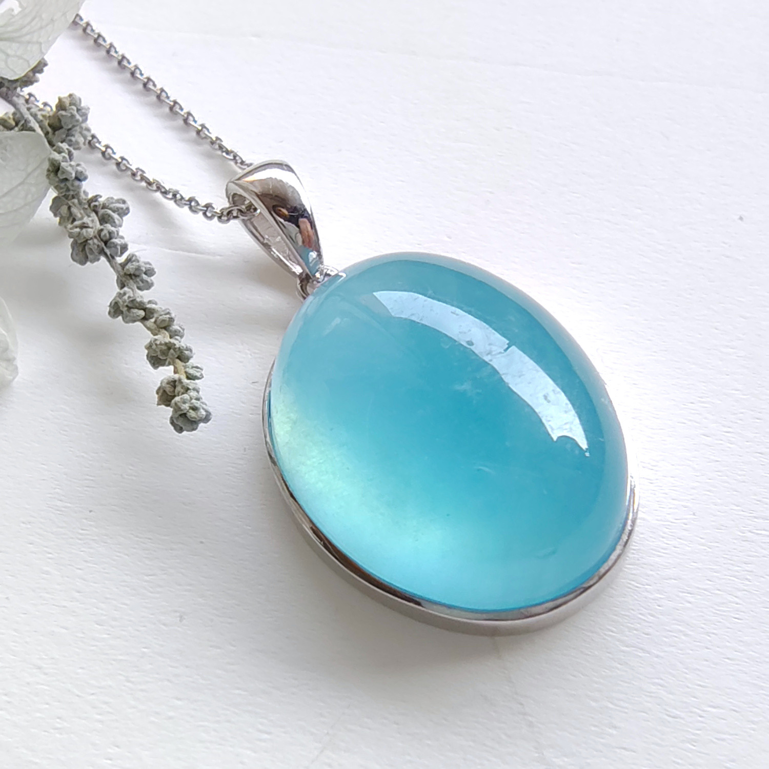 超特大！ アクアマリン 一点のみ 22×18㎜ うるうる ネックレス 天然石 Ｓ925