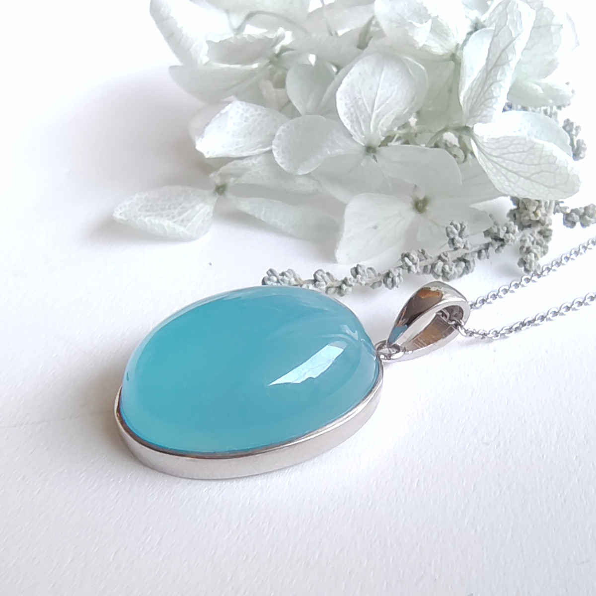 超特大！ アクアマリン 一点のみ 22×18㎜ うるうる ネックレス 天然石 Ｓ925