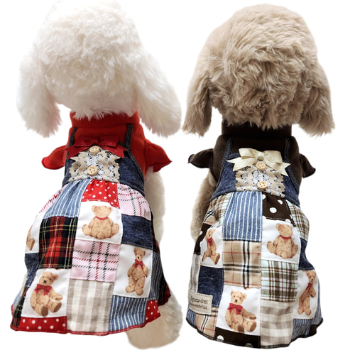 新作・くまちゃんパッチワークワンピース・Koguma dress・犬服 ペット