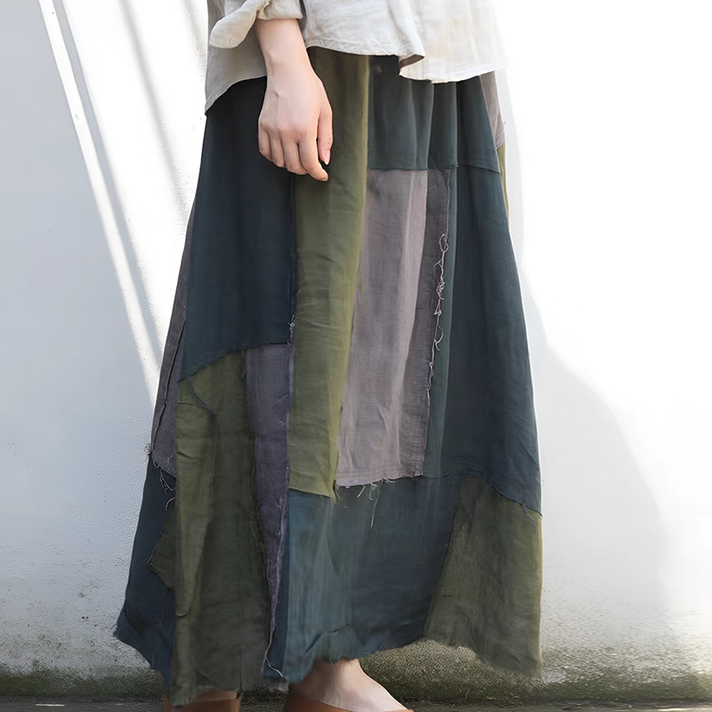 クラフト感のある新しいリネンの味わい♪パッチワークダメージスカート