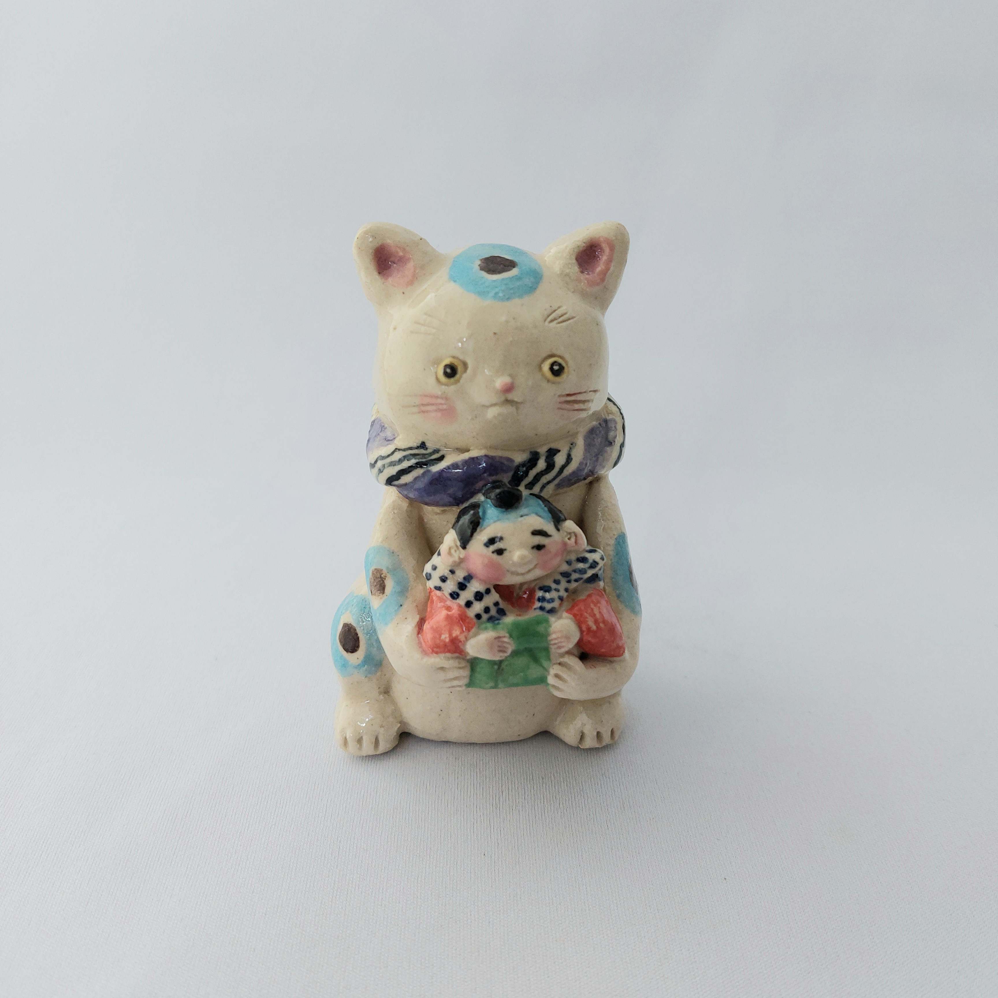 招き猫と福助さん【ブルー×紫】