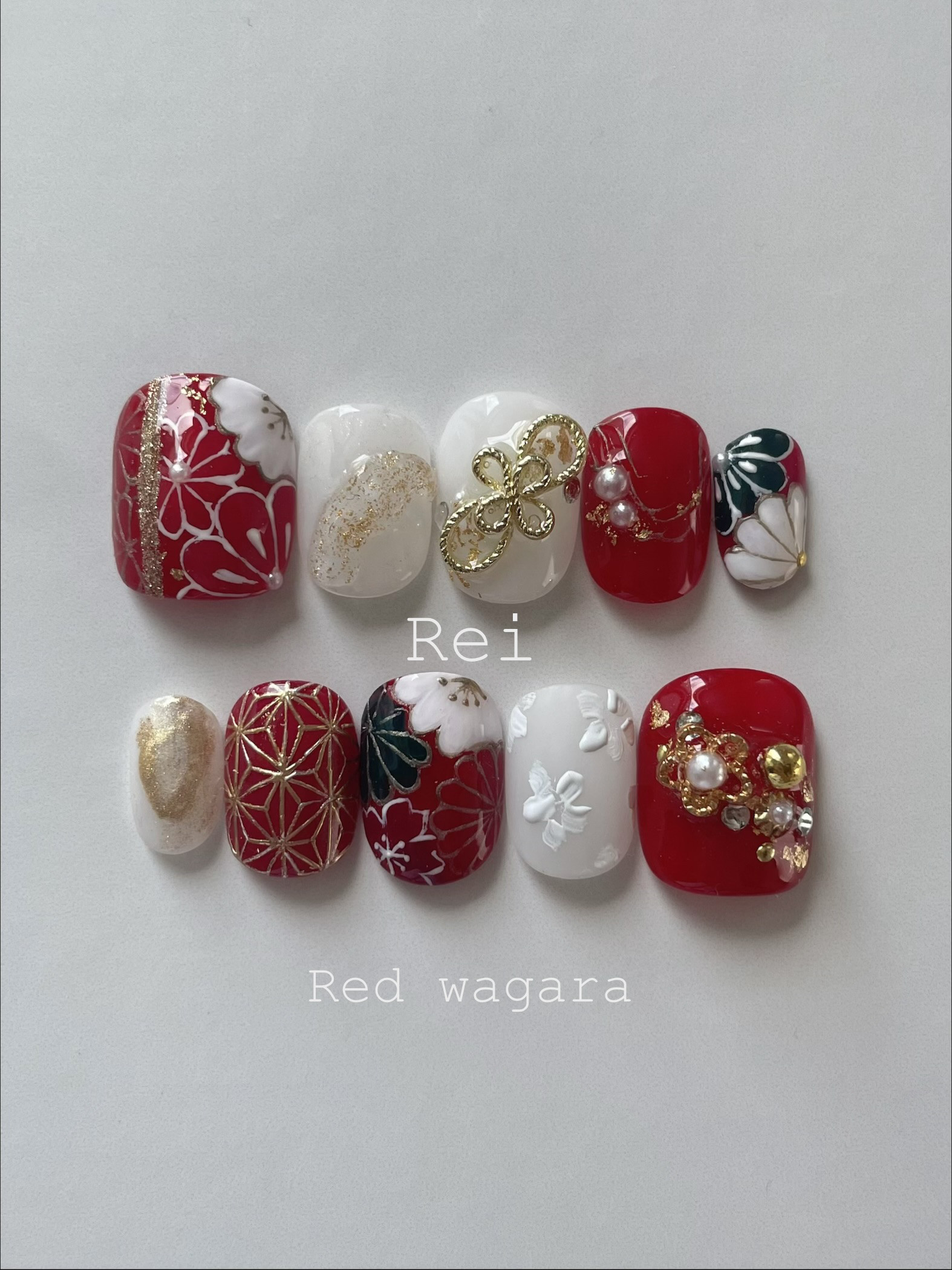 【赤和】和柄ネイルチップ　手書き花柄【予備チップ付き】和装結婚式着物袴前撮り着物結婚式赤無垢白無垢