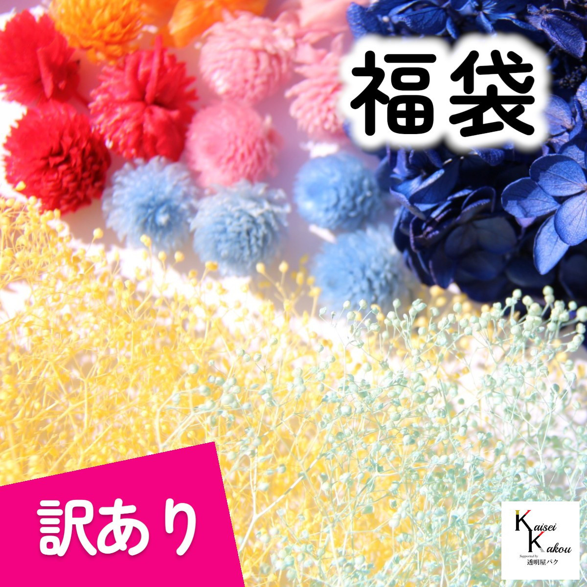 大地農園！プリザーブドフラワー「訳あり福袋 5000 千日紅・アジサイ・カスミ草」 花材 ハーバリウム 贈り物 オオチノ
