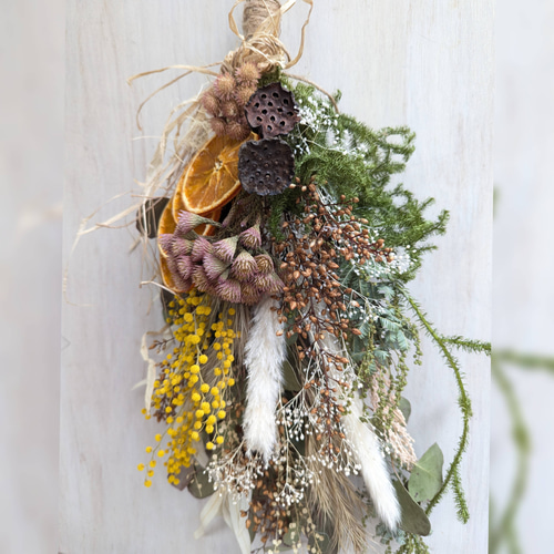 ミモザ&オレンジスライス シックナチュラル ドライスワッグ スワッグ