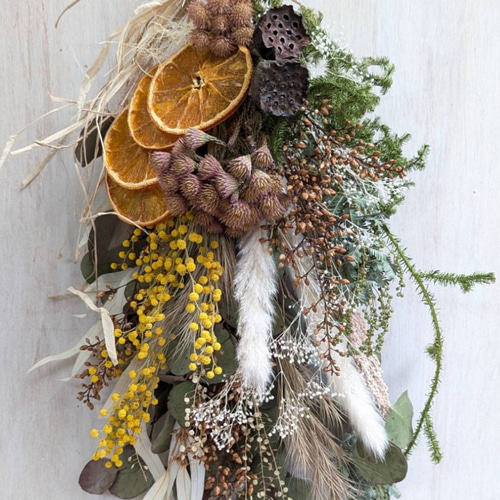 ミモザ&オレンジスライス シックナチュラル ドライスワッグ スワッグ