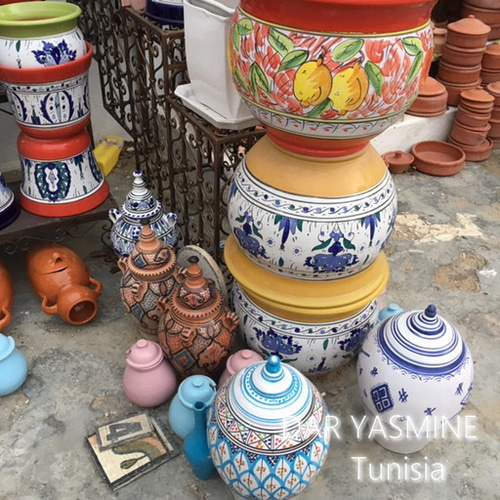 チュニジア・ナブールの陶器 ふちありボウル16cm 4色セット お椀