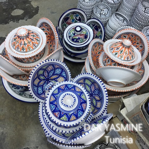 チュニジア・ナブールの陶器 ふちありボウル16cm 4色セット お椀