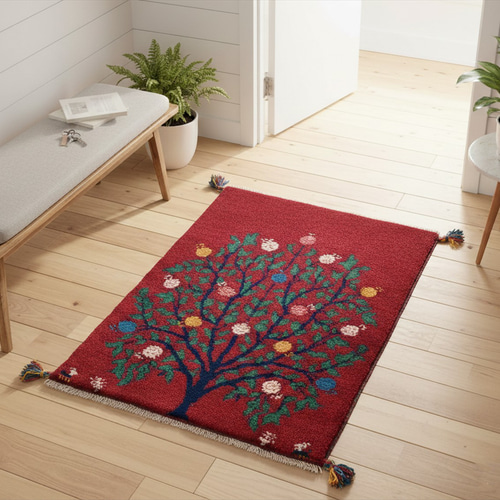 百ちゃん様用　新品　ペルシャ絨毯　手織り　ギャッベ　茜色　山羊　150×50cm 百ちゃん様用 新品 ペルシャ絨毯 手織り ギャッベ 茜色 山羊 150×50cm