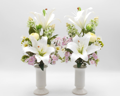 仏花 S 1対 百合・撫子 アーティシャルフラワー 仏壇 供花 お彼岸