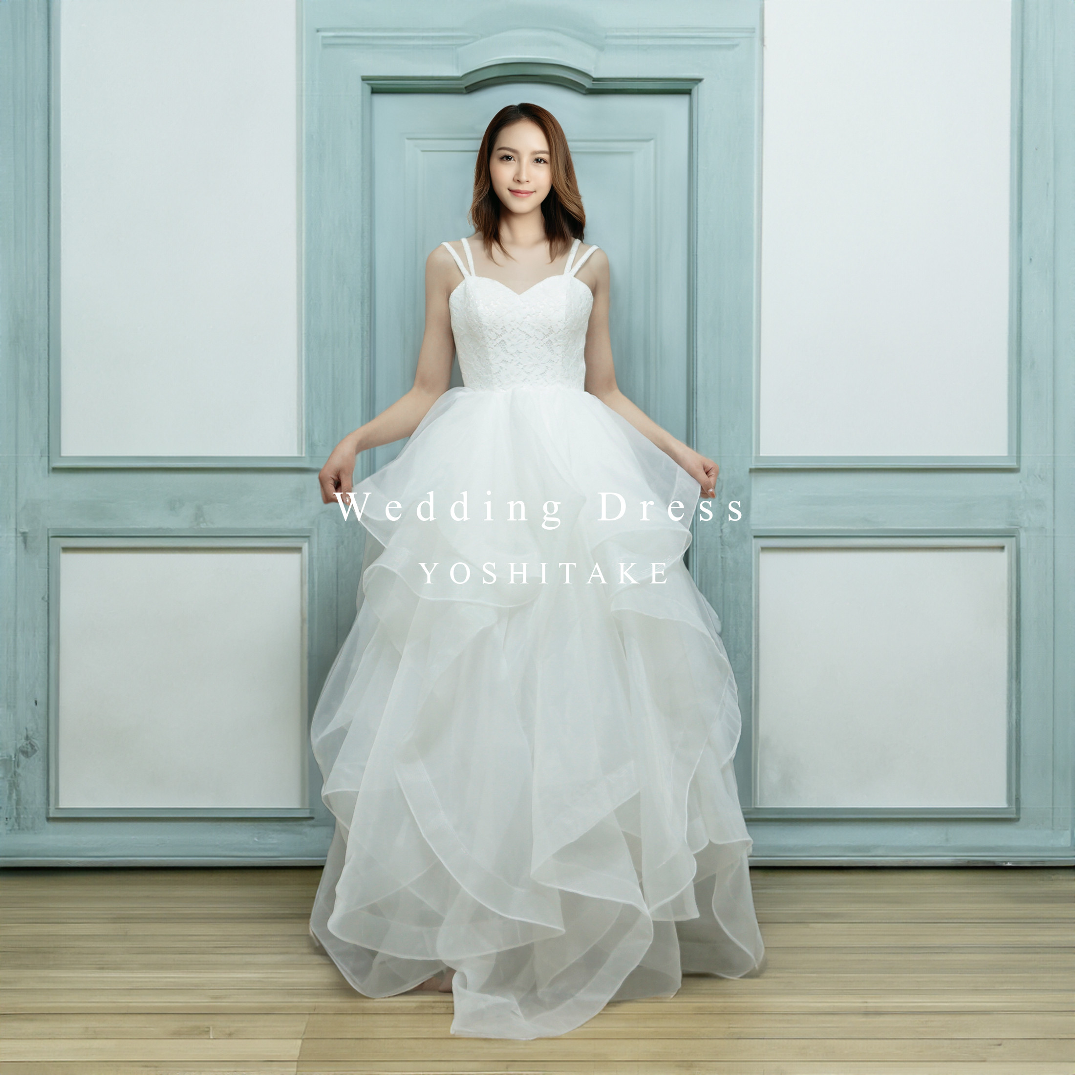 【オーダー制作】ウエディングドレス.白.刺繍レース.ストラップ付.スレンダードレス.Y1148