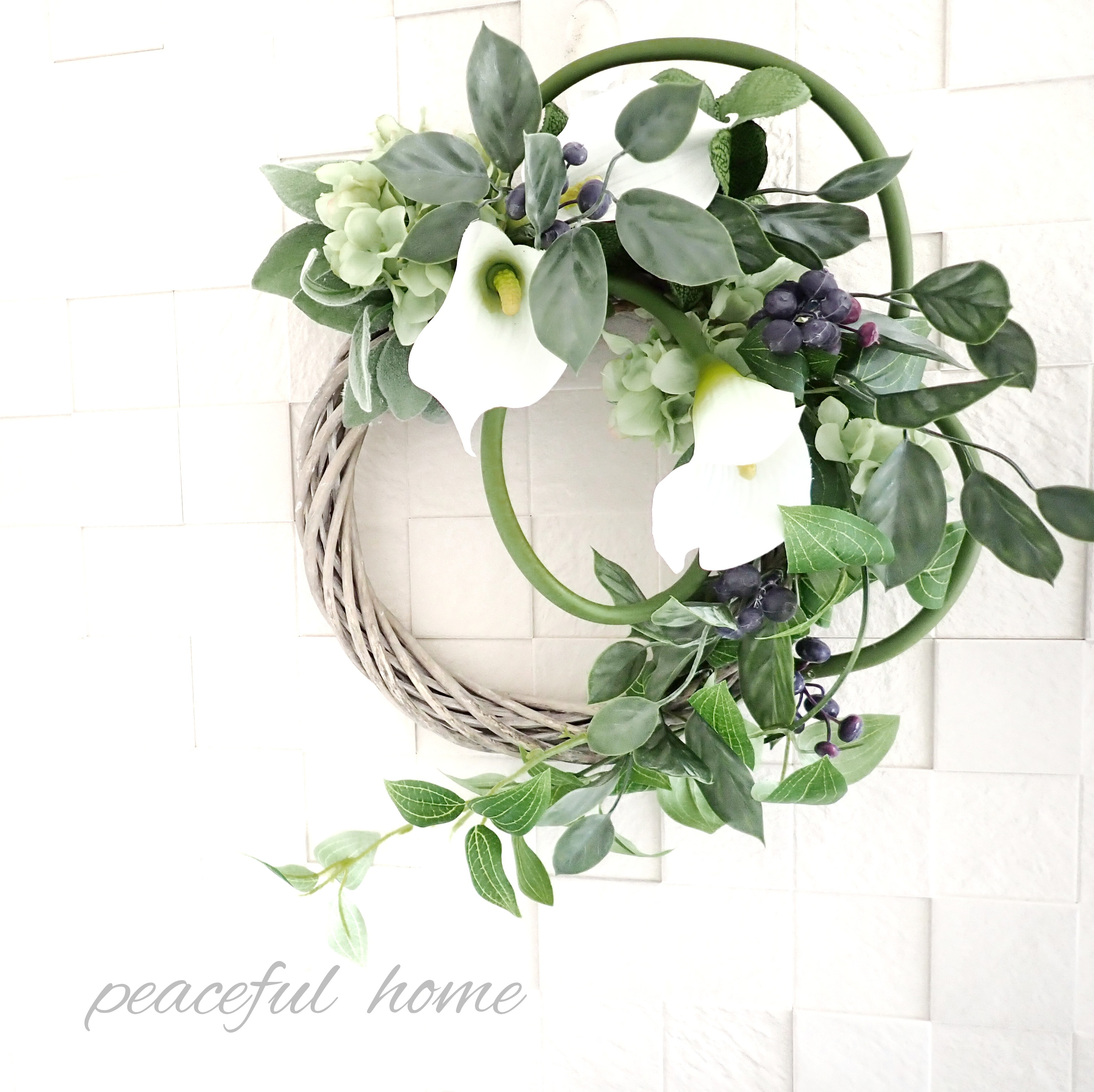 アーティフィシャルフラワー　カラーとブルーベリーのリース 5,850円