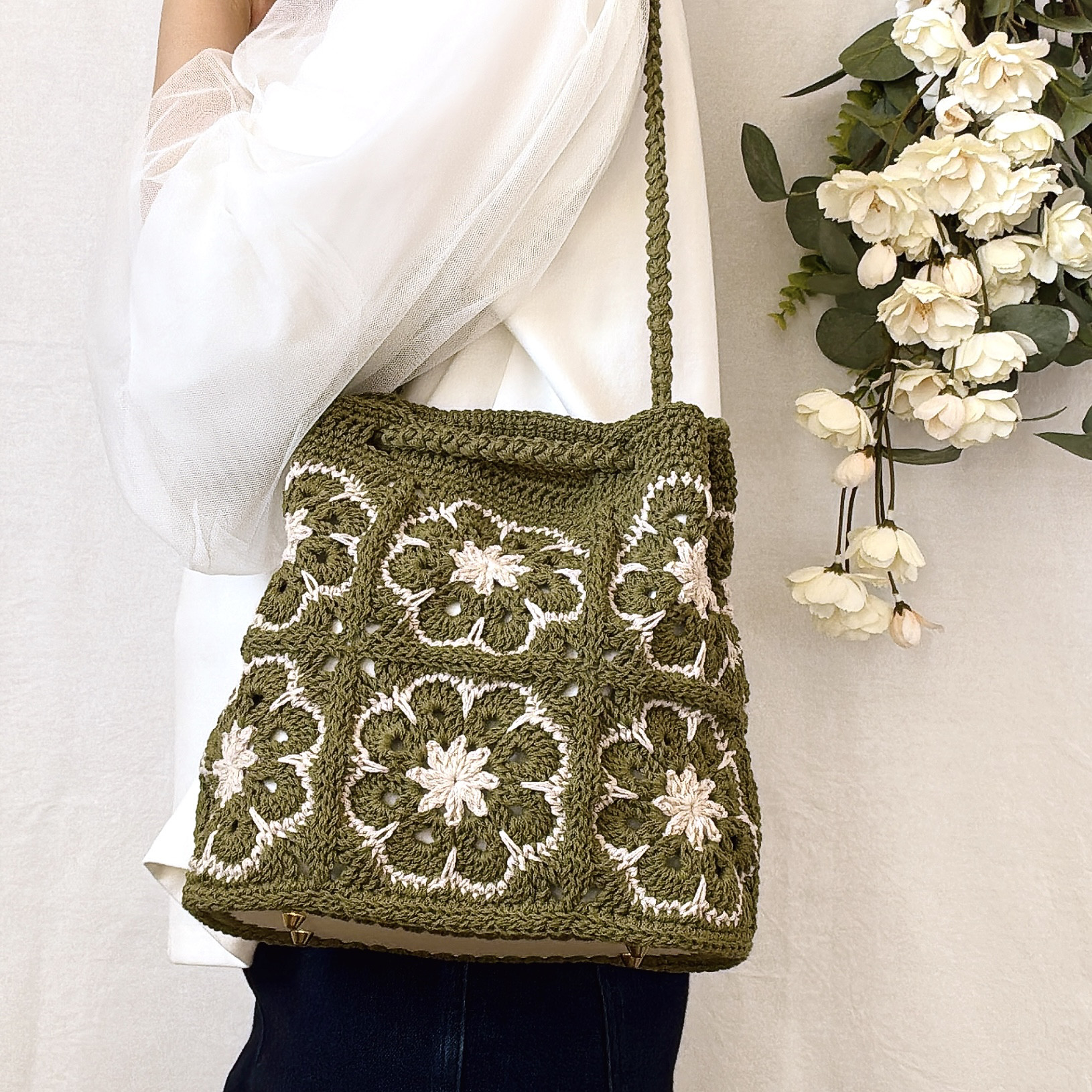 ＼抹茶スイーツ モチーフ♡２Way巾着バッグ／【合皮底板＆内布付き☆】綿100% ＜受注製作＞