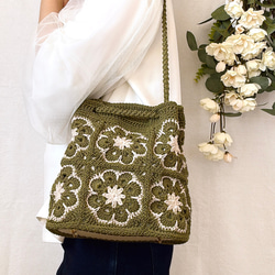 2Wayが嬉しい♡巾着バッグ【ルビーレッド】＼グラニーモチーフ編み