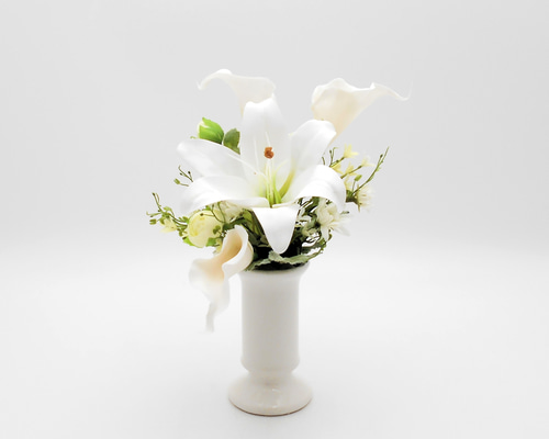 仏花 アレンジ ミニ大きめ 百合・カラーの花 アーティシャルフラワー