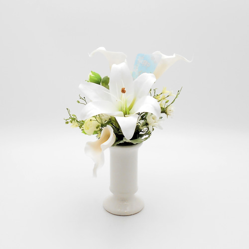 仏花 アレンジ ミニ大きめ 百合・カラーの花 アーティシャルフラワー