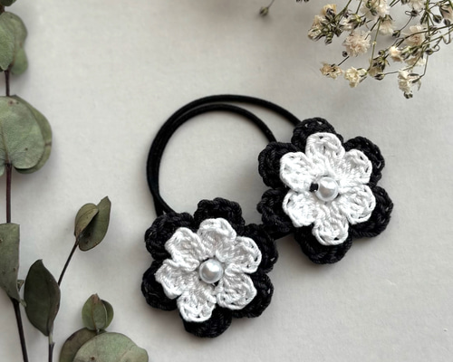 614※子供用※ヘアゴムセット 黒ブラック 雑貨・その他 crochet※momo