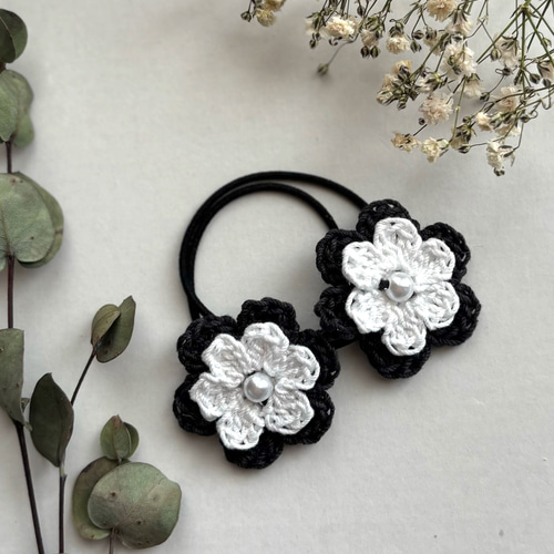 614※子供用※ヘアゴムセット 黒ブラック 雑貨・その他 crochet※momo