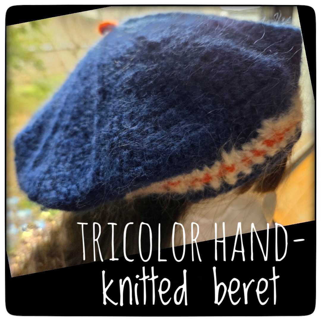 ※送料無料※ふわふわ※大人可愛い※トリコロールカラー※手編み※ベレー帽※キッドモヘア※フランス好き※フレンチファッション