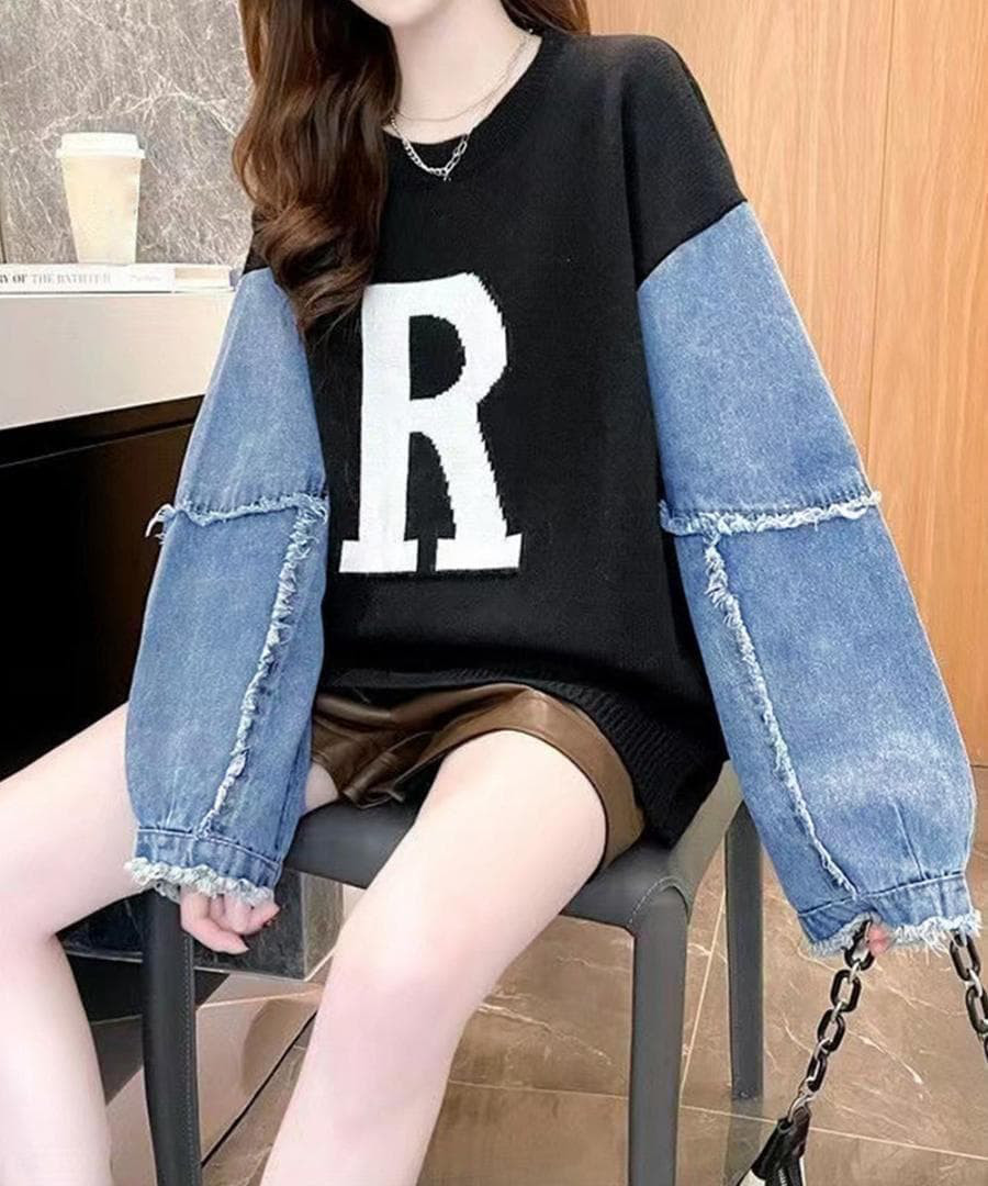 【ラス２】大きいサイズ レディース トップス　異素材　春夏 秋 新品 長袖ｌ