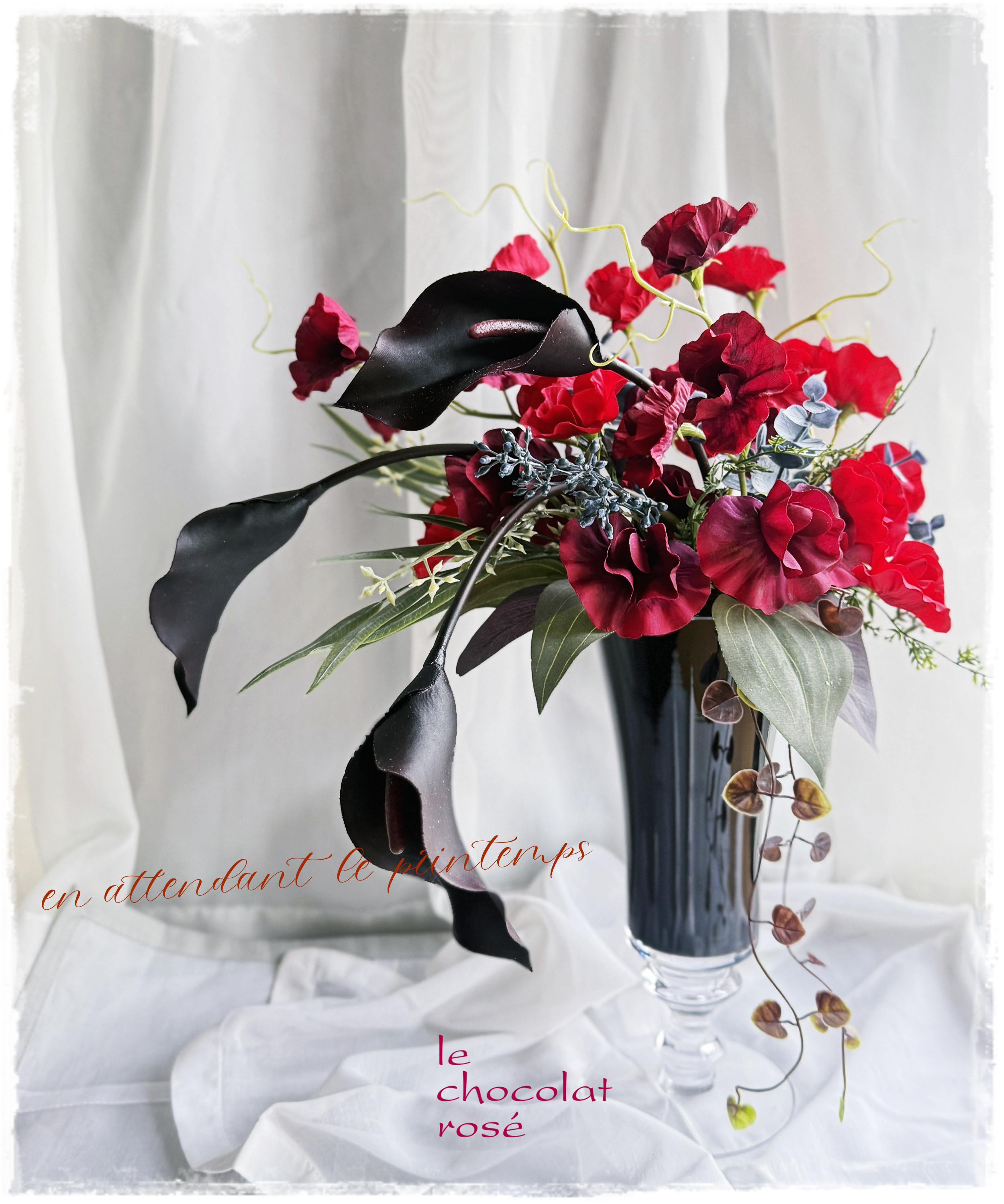 カラーとスイトピーのスタイリッシュアレンジ～Creema限定★アーティフィシャルフラワー