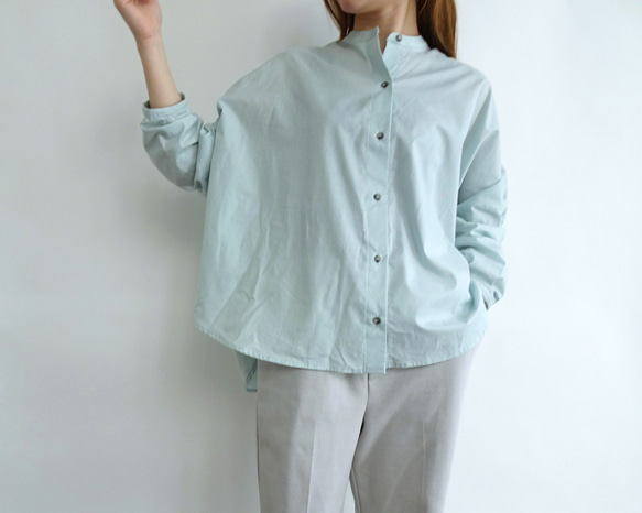 雙面立領襯衫（霧綠色） 第4張的照片