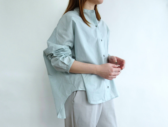 雙面立領襯衫（霧綠色） 第1張的照片