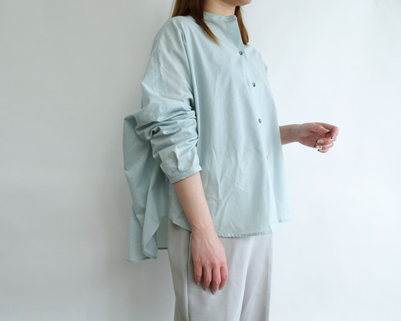 雙面立領襯衫（霧綠色） 第3張的照片