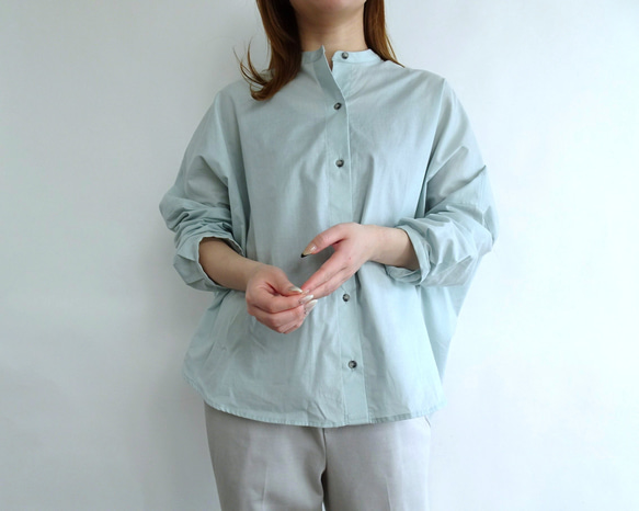 雙面立領襯衫（霧綠色） 第6張的照片