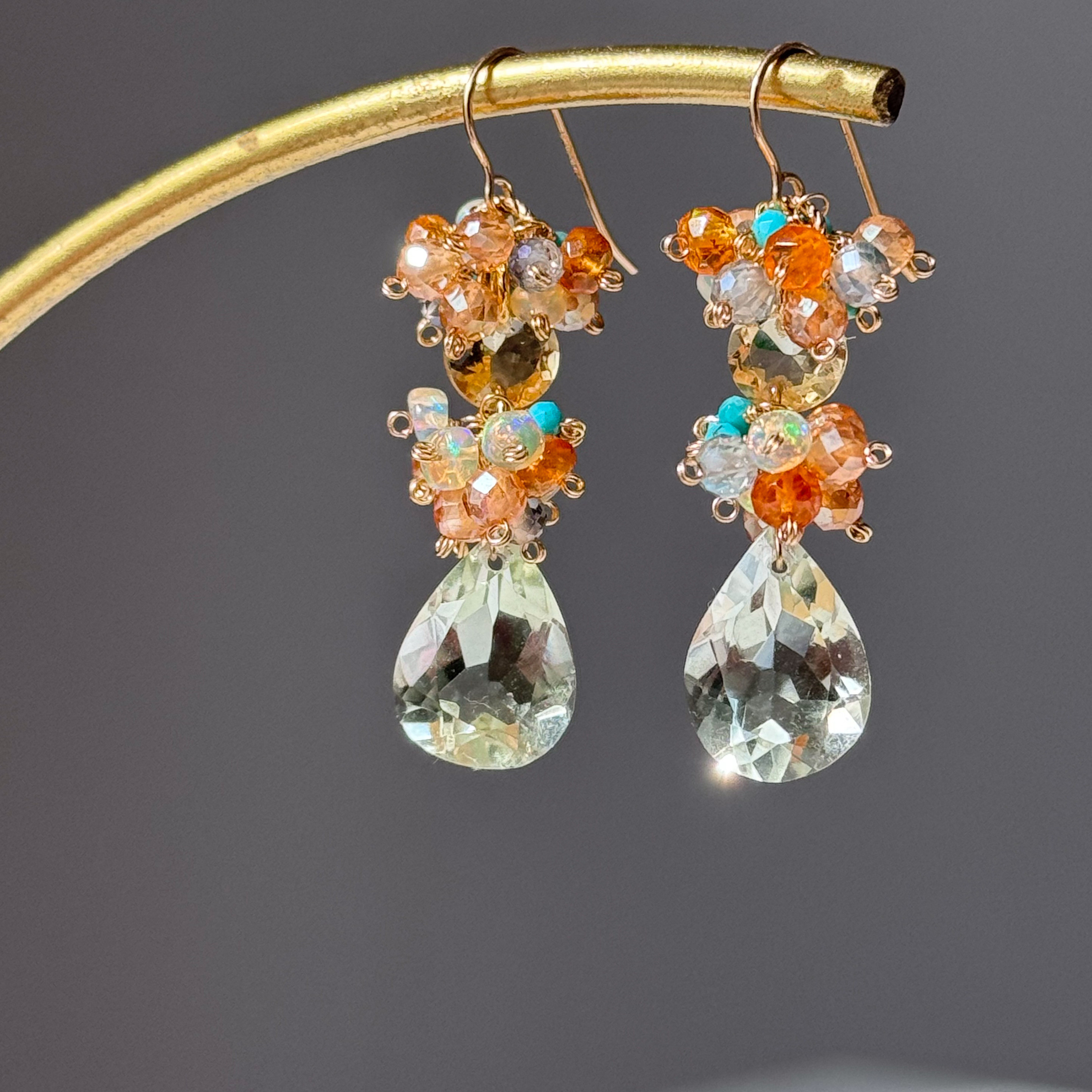 再販【2月誕生石】宝石質グリーンアメジストとシトリンの スプリンググロウピアス(14kgf)/イヤリング(16kgp)