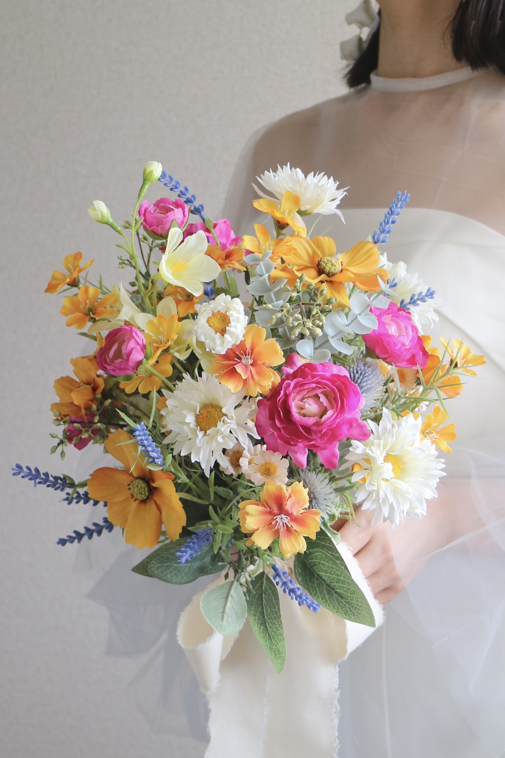 ナチュラル×華やか｜春色フラワーブーケ｜ガーデンブーケ｜ビタミンカラー｜枯れない花束｜前撮り・ウェディングに