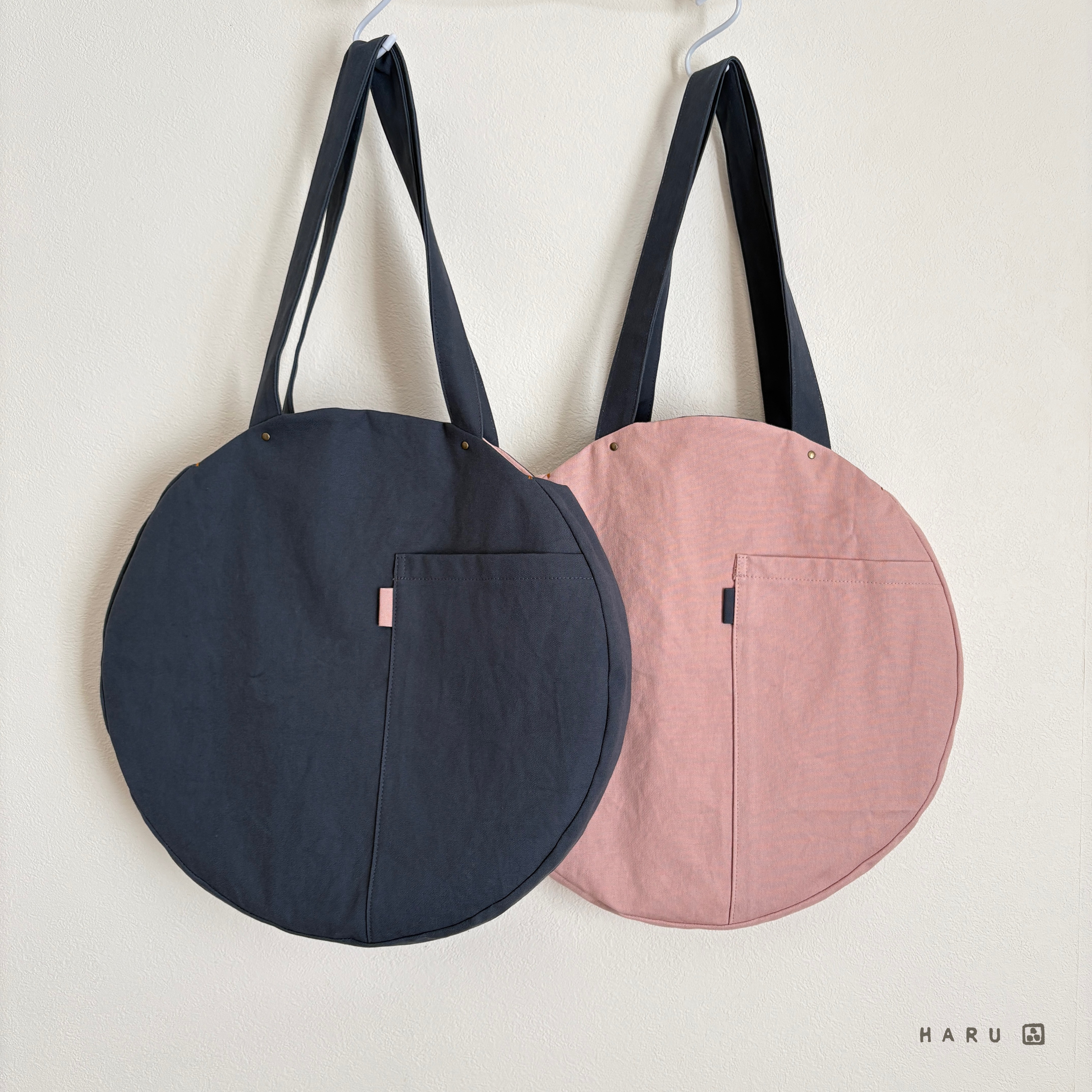 リバーシブル＊まんまるトートバッグ＊帆布＊ブルーグレー×スモーキーピンク