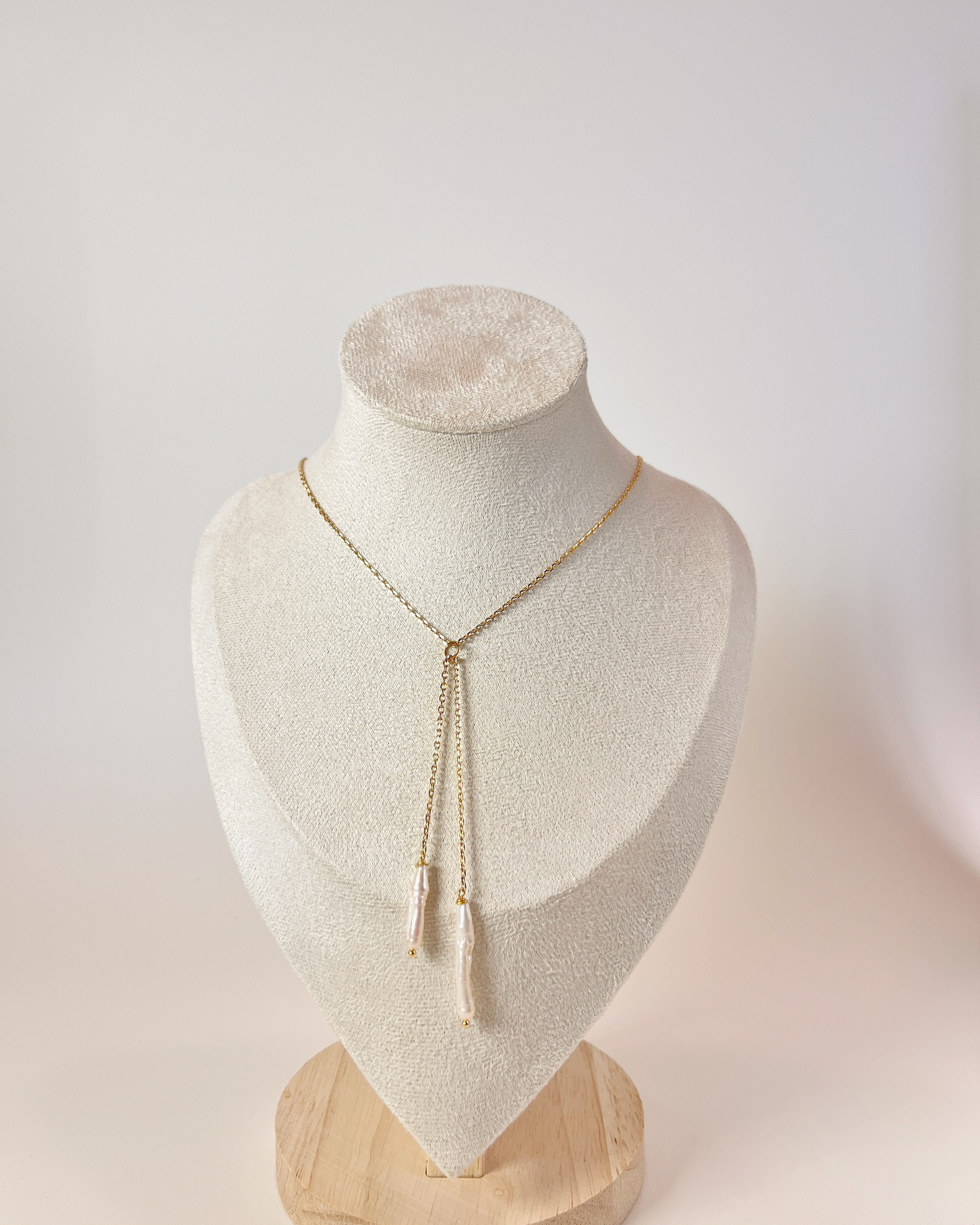 Luna collection 華奢な長め不揃いチェーンパールスティックネックレス　(受注製作)