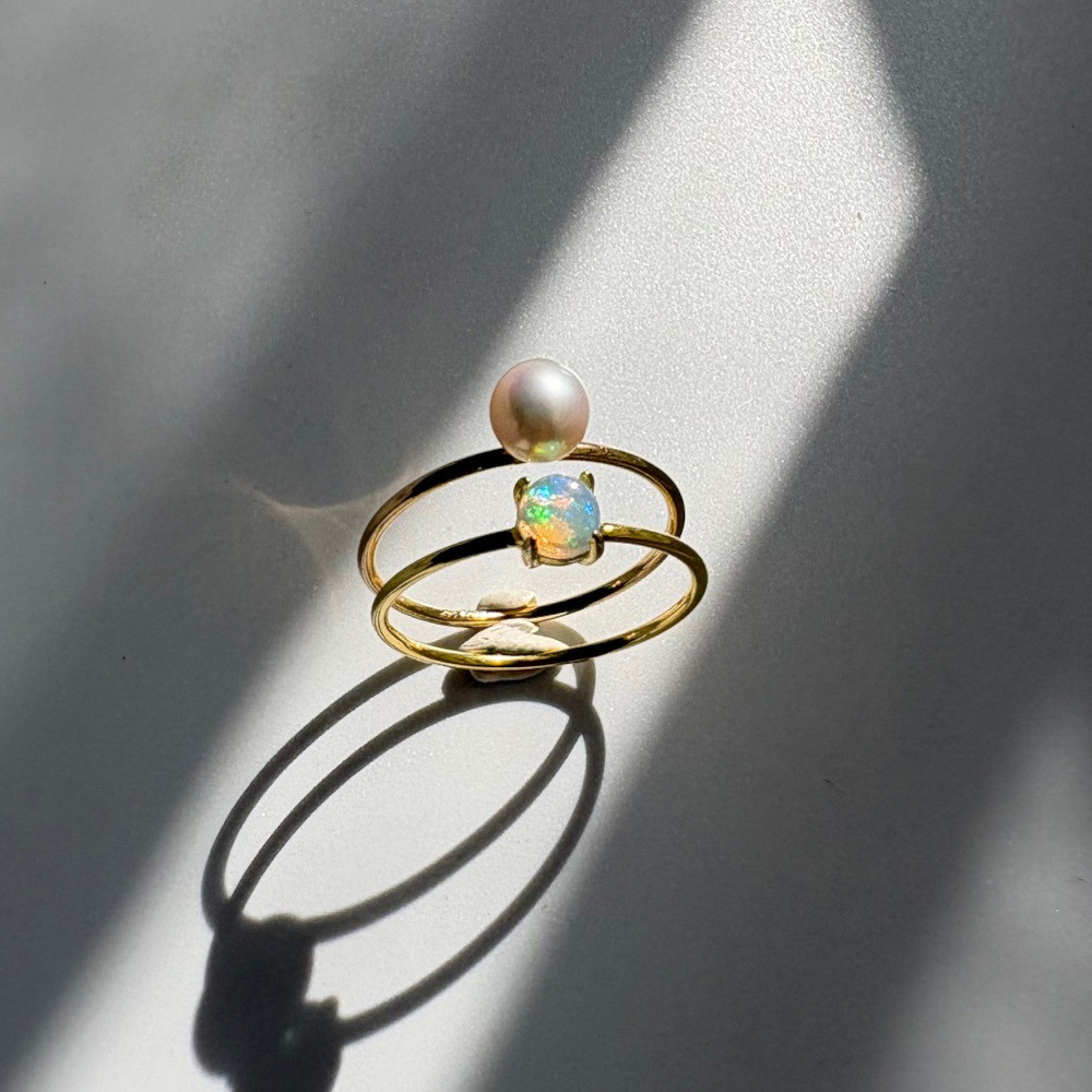 毎日のお守り25種類以上から選べる天然石 誕生石 パールの２本セットリング 重ね付け