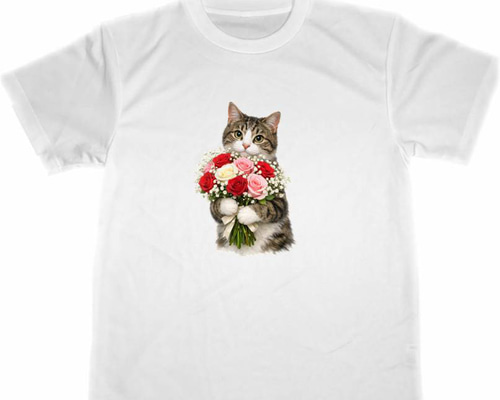 ドライ Tシャツ 猫 花束 薔薇 カスミ草 ネコ グッズ バラ Tシャツ 5つ