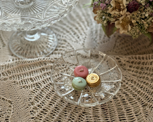 フランス Vintage クリア 小さな三脚ケーキスタンド コンポティエ