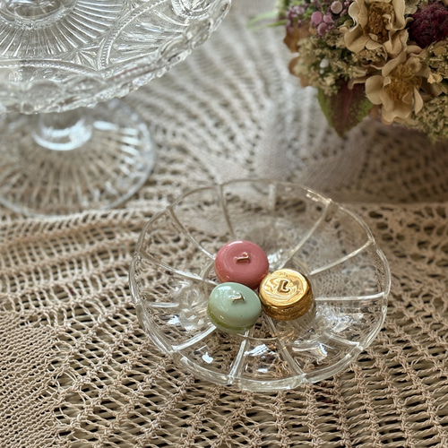 フランス Vintage クリア 小さな三脚ケーキスタンド コンポティエ