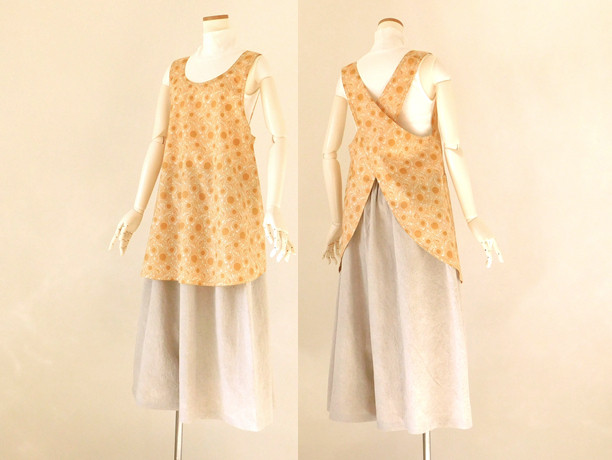 シンプル優等生のバッククロスエプロン・線画ひまわり